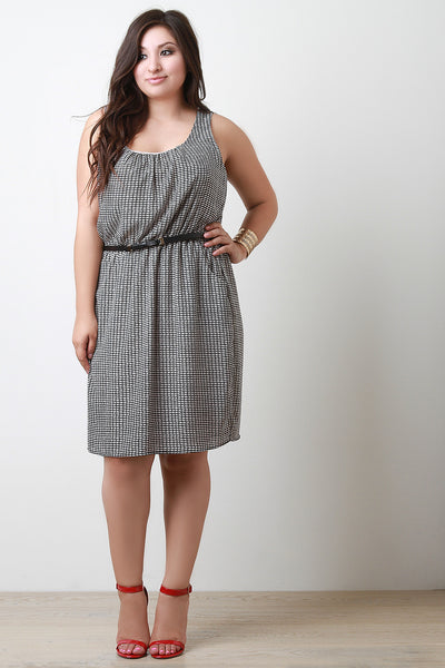 Grid Belted Sleeveless Dress