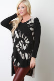 Tie Dye Knit Long Sleeve Raw High Low Hem Sweater Top