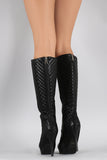 Bamboo Quilted Almond Toe Heeled Platform Boots