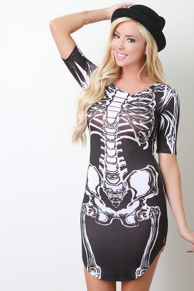 Skeleton Round Hem Bodycon Dress