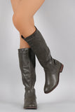 Studded Round Toe Riding Knee High Boots