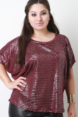 Metallic-Brushed Round Neck Dolman Sleeves Top