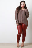 Side Shredded Cable Knit Long Sleeves Sweater Top