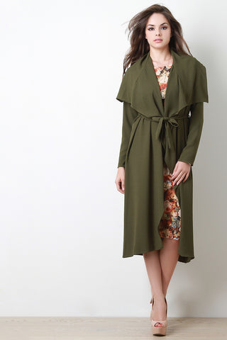 Belted Crepe Draped Longline Jacket