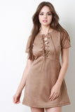 Suede Lace Up Bodice A-Line Dress