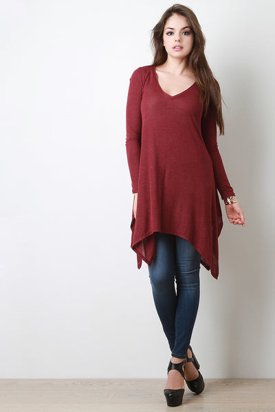 V-Neck Handkerchief Hem Long Sleeve Top