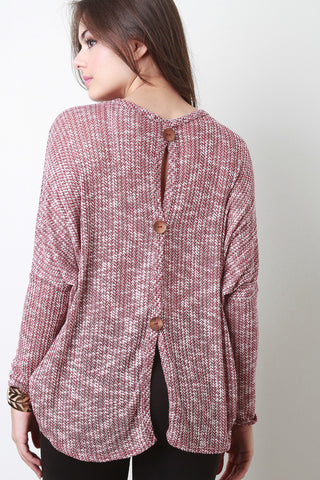 Marl Knit Back Button Top