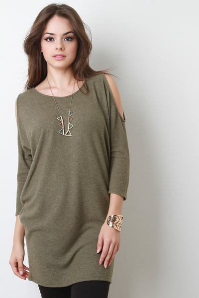 Cold Shoulder Dolman Sleeve Fleece Top