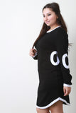 O Patch Trim Long Sleeve Dress