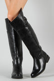 Breckelle Buckle Round Toe Riding Thigh High Boot